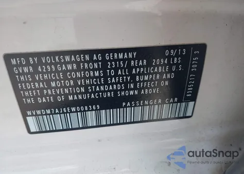 2014 Volkswagen Golf 2.0L Tdi from USA, damaged, VIN WVWDM7AJ6EW008369